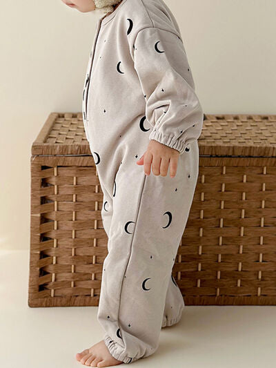 Printed Button Up Dropped Shoulder Jumpsuit