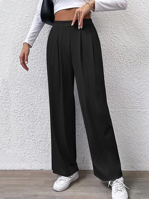 High Waist Straight Pants - Browngold Fashion