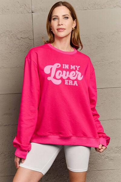 Simply Love Full Size IN MY LOVER ERA Round Neck Sweatshirt - Browngold Fashion