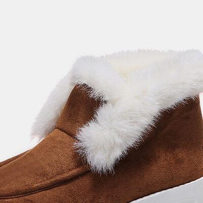 Furry Suede Snow Boots - Browngold Fashion