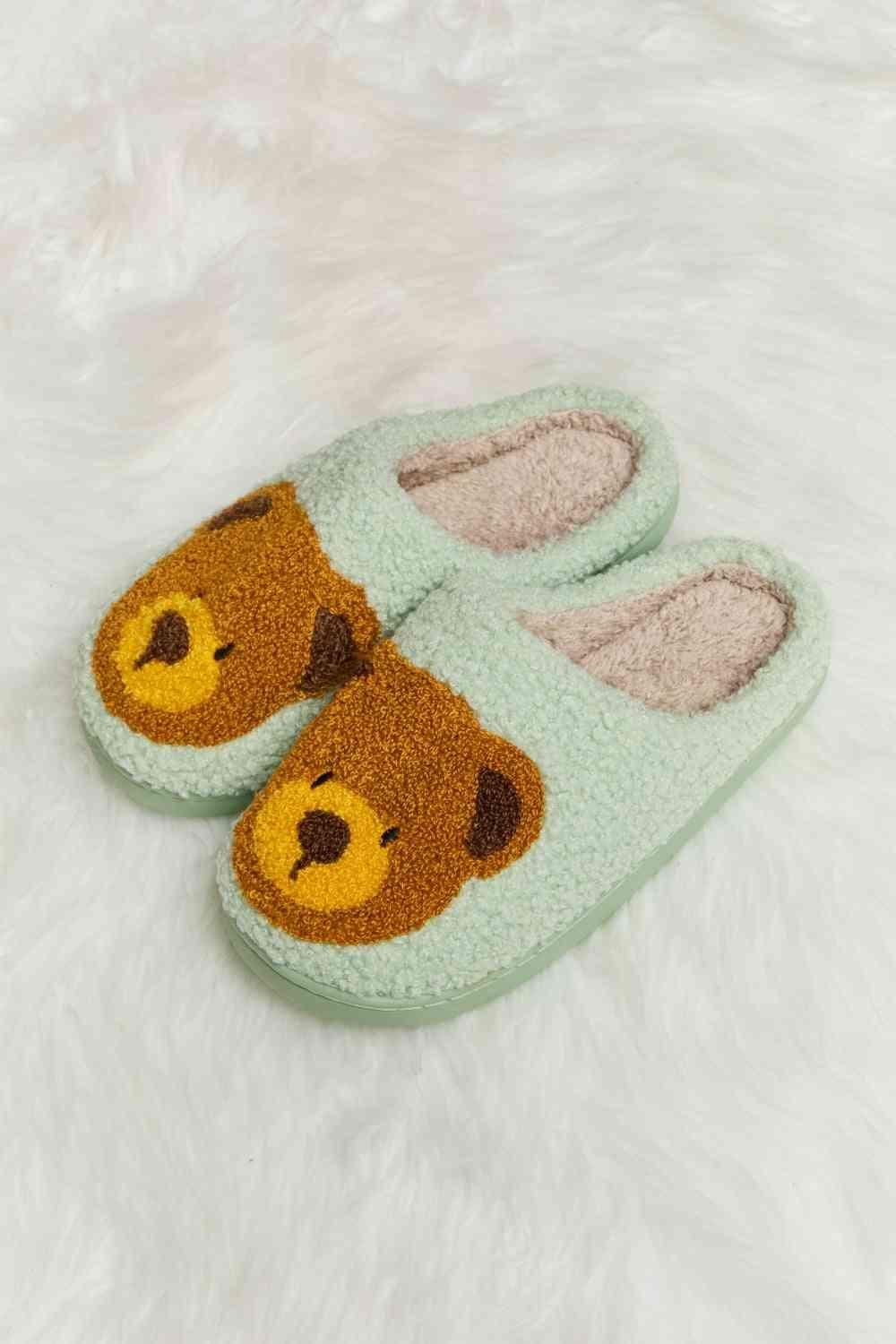 Melody Teddy Bear Print Plush Slide Slippers - Browngold Fashion