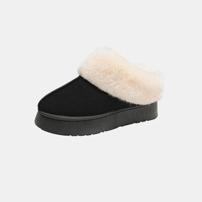 Furry Chunky Platform Slippers - Browngold Fashion