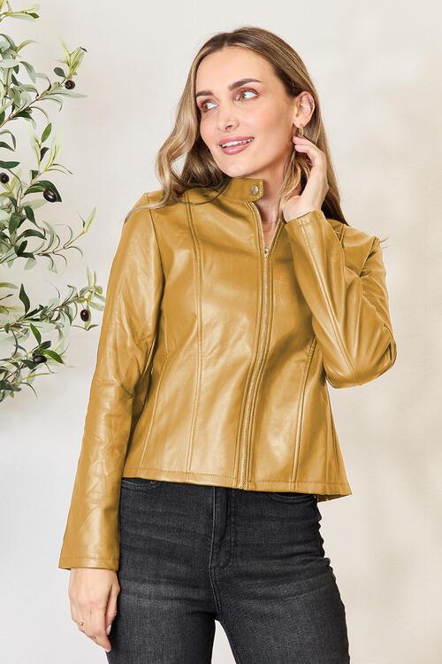 Mock Neck Zip Up Jacket - Browngold Fashion