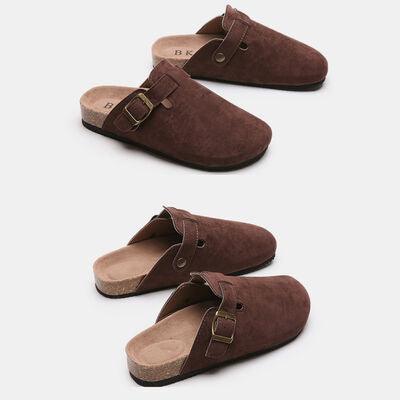 Suede Closed Toe Buckle Slide - Browngold Fashion