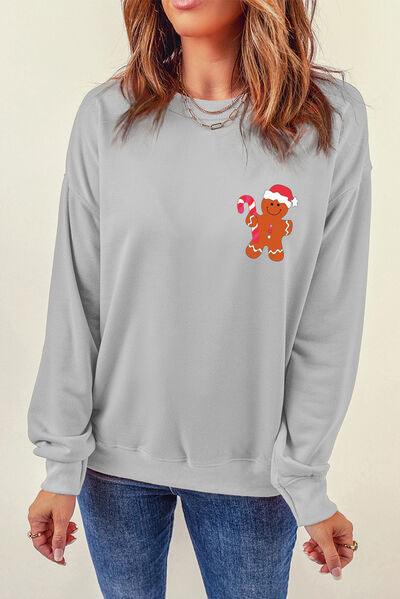 Gingerbread Round Neck Dropped Shoulder Sweatshirt - Browngold Fashion