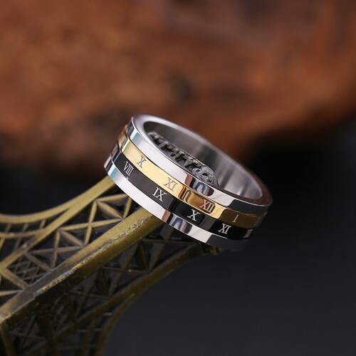 Roman Numeral Titanium Steel Spinner Ring - Browngold Fashion