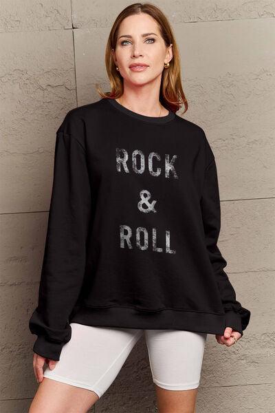 Simply Love Full Size ROCK & ROLL Round Neck Sweatshirt - Browngold Fashion