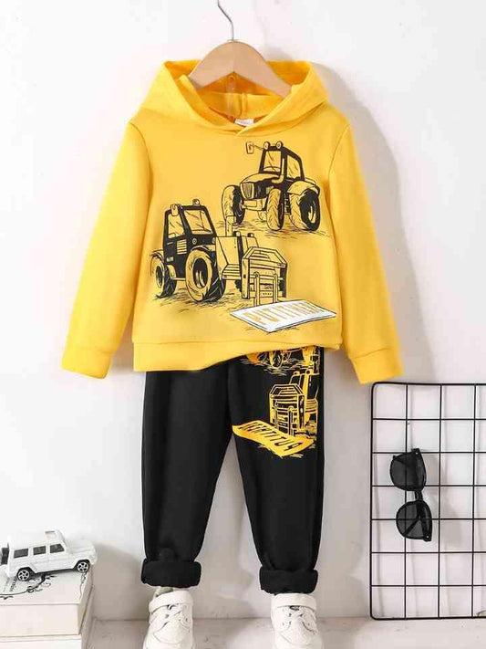 Graphic Hoodie and Pants Set - Browngold Fashion