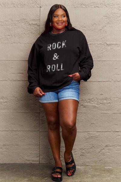 Simply Love Full Size ROCK & ROLL Round Neck Sweatshirt - Browngold Fashion