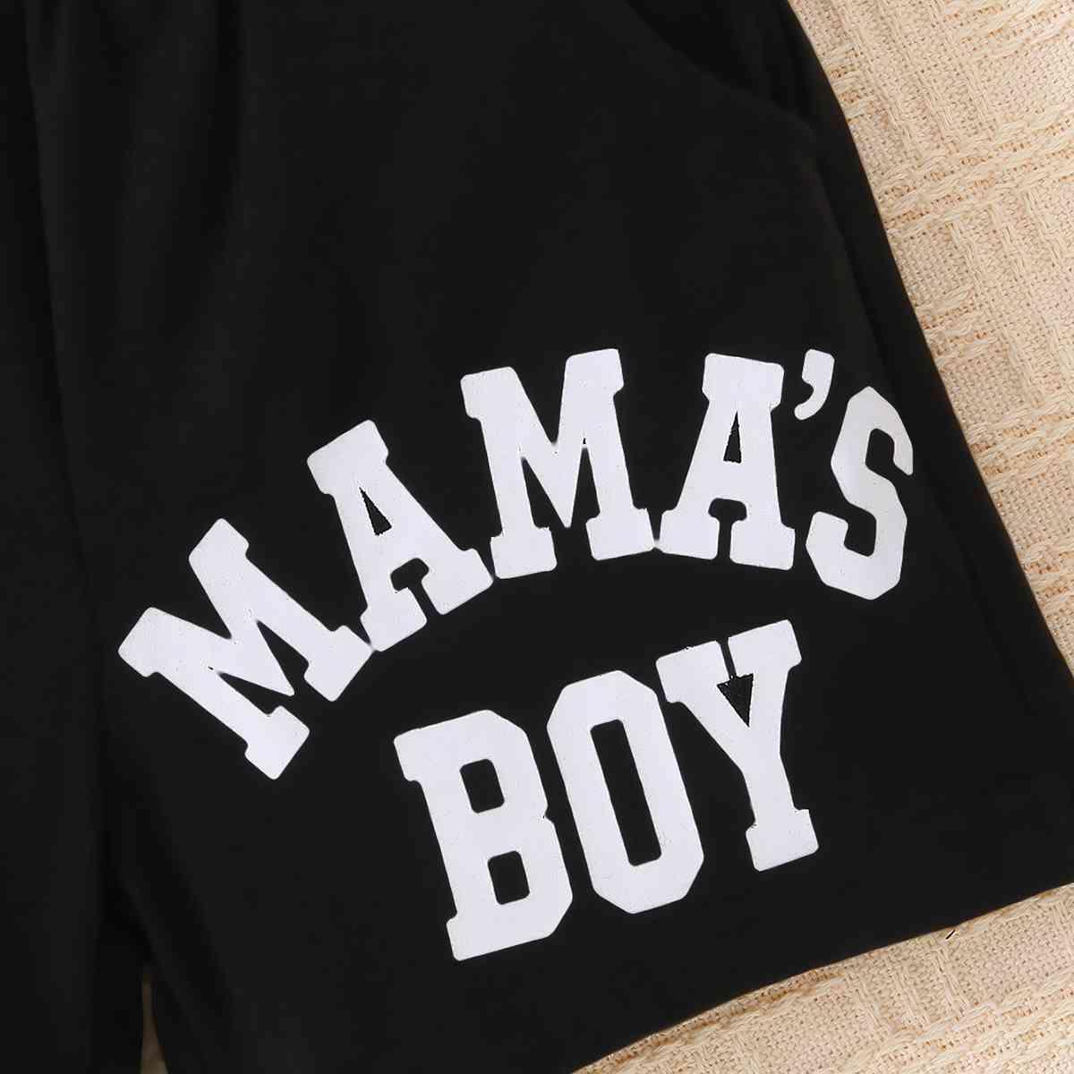 Kids MAMA'S BOY Graphic Short Sleeve Hoodie and Shorts Set - Browngold Fashion