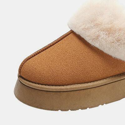 Furry Chunky Platform Slippers - Browngold Fashion