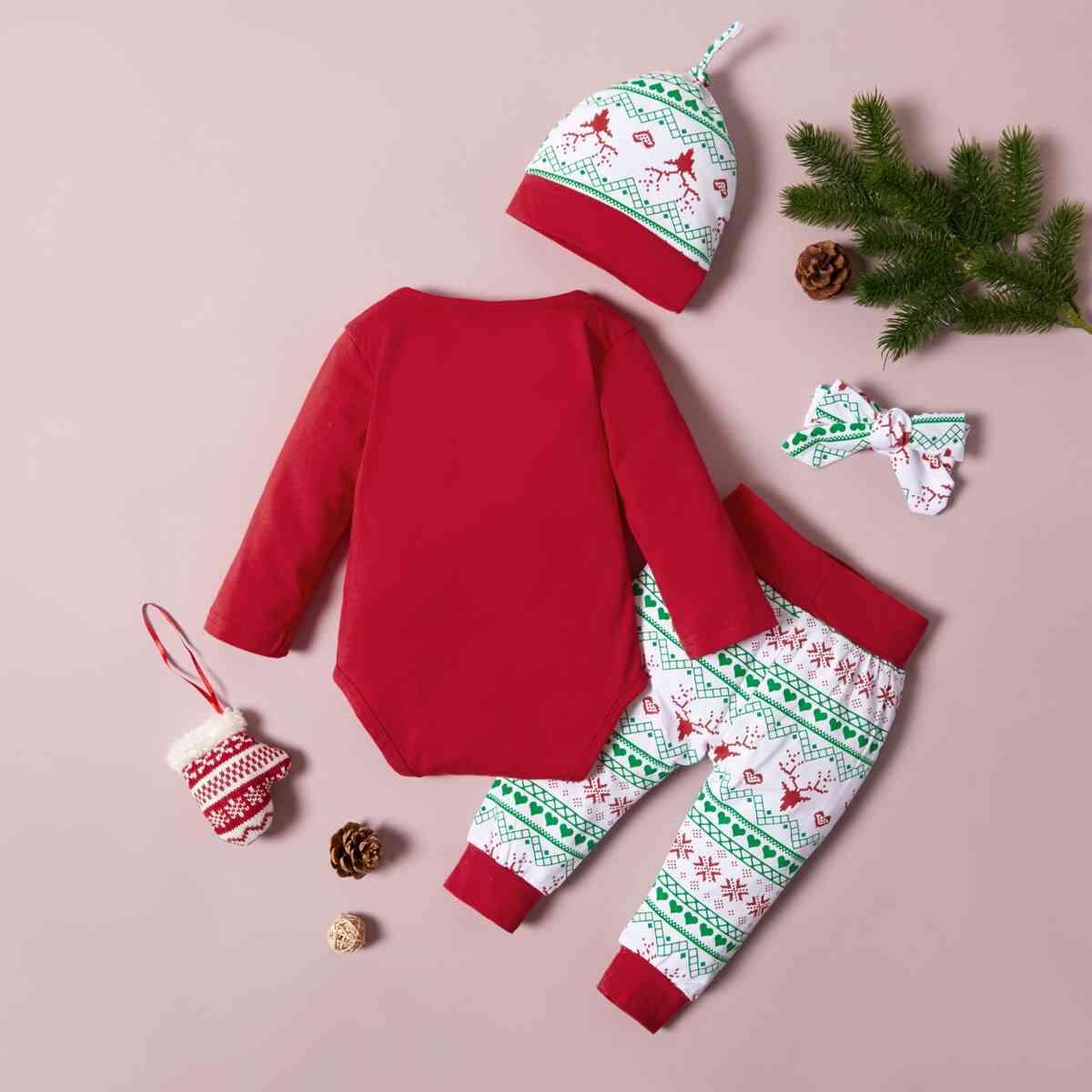 MY FIRST CHRISTMAS Graphic Bodysuit and Pants Set - Browngold Fashion