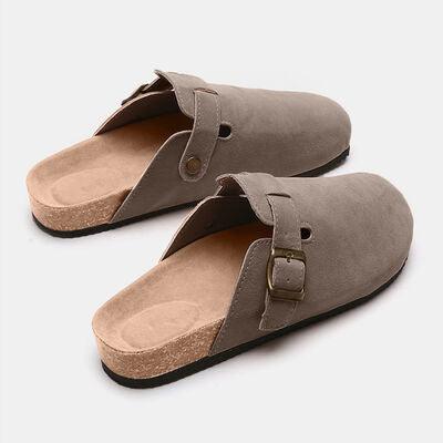 Suede Closed Toe Buckle Slide - Browngold Fashion