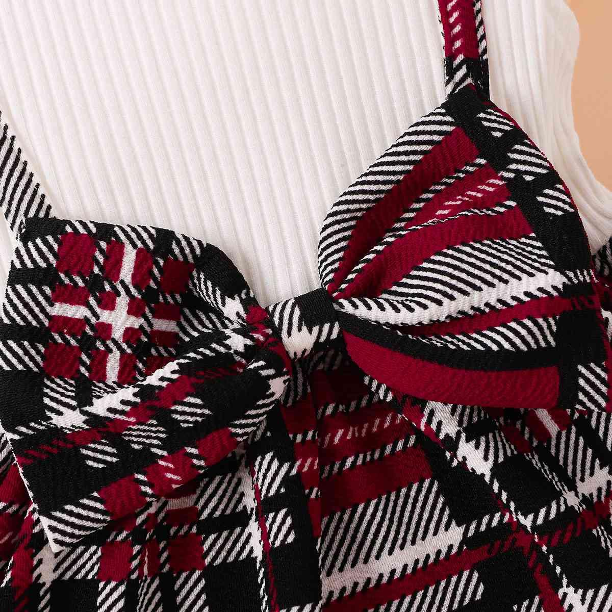 Plaid Print Bow Detail Dress - Browngold Fashion