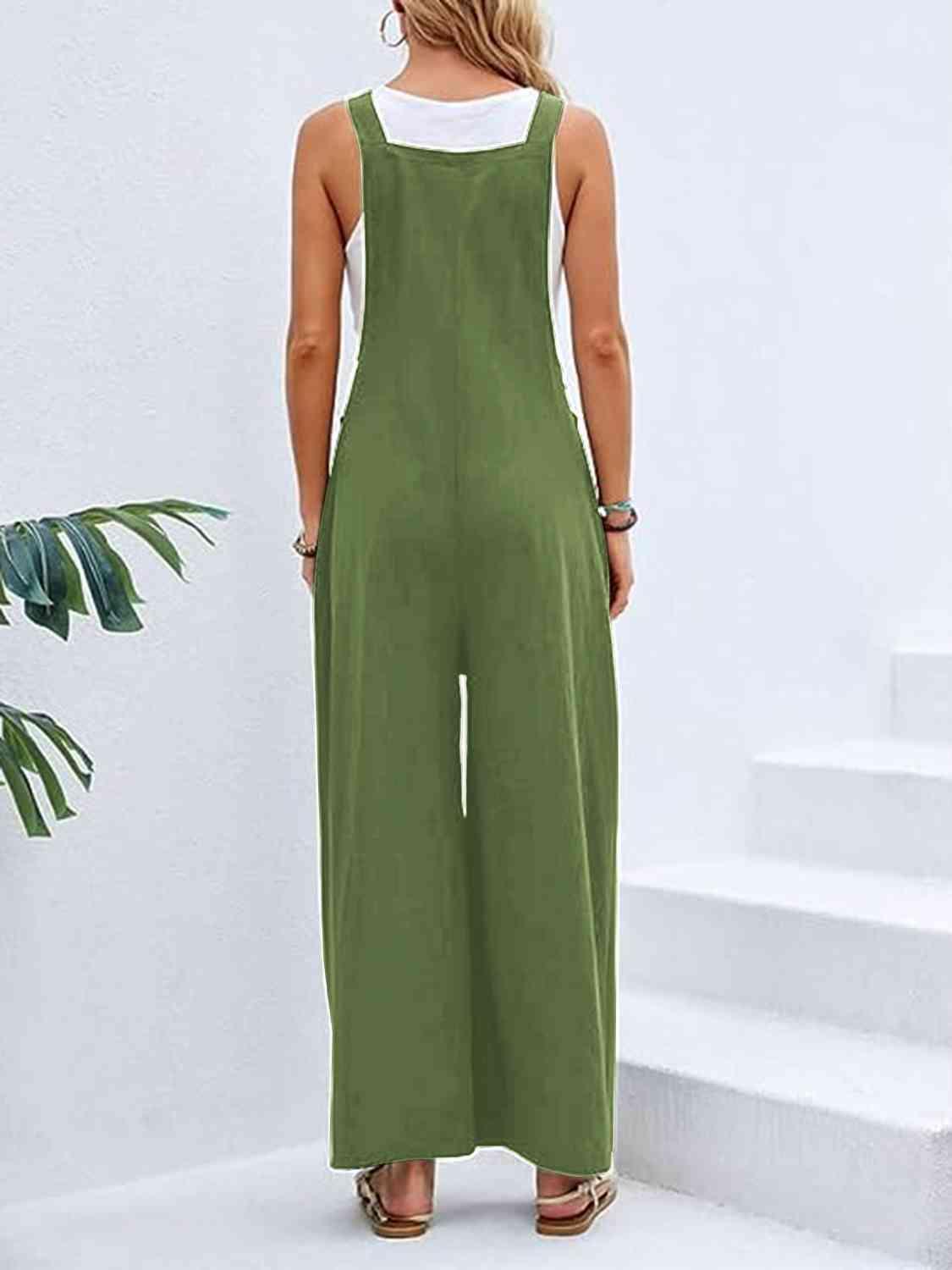 Full Size Wide Leg Overalls with Pockets - Browngold Fashion