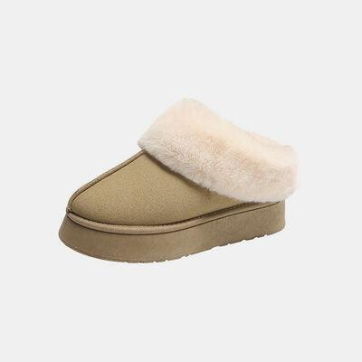 Furry Chunky Platform Slippers - Browngold Fashion