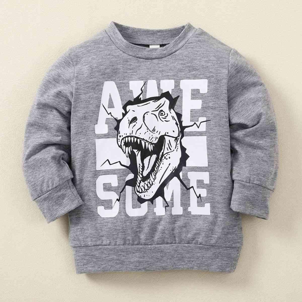 Kids Graphic Sweatshirt and Dinosaur Print Joggers Set - Browngold Fashion