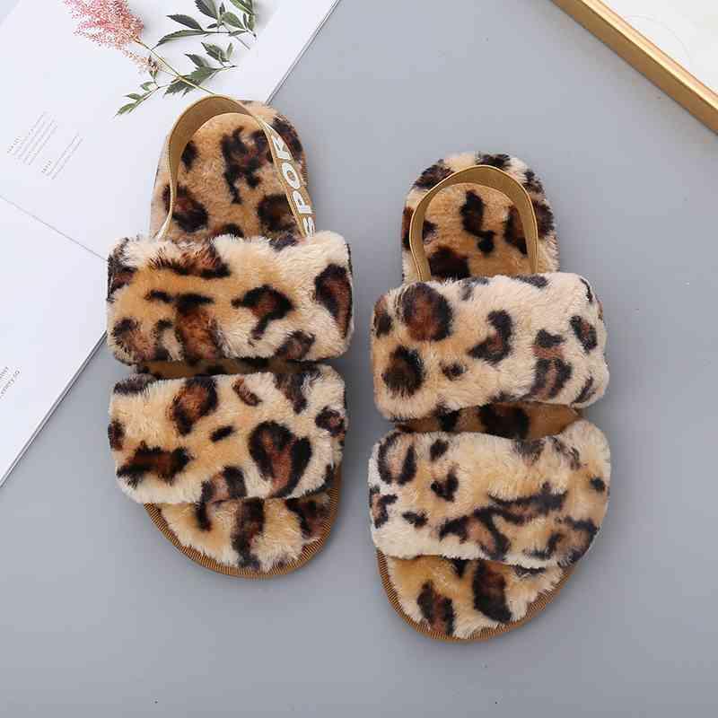 Faux Fur Open Toe Slippers - Browngold Fashion