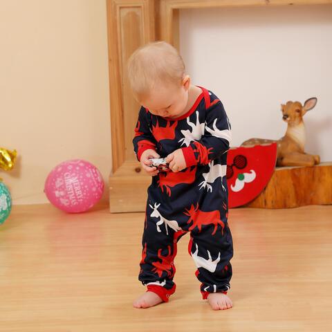 Baby Reindeer Print Round Neck Jumpsuit - Browngold Fashion