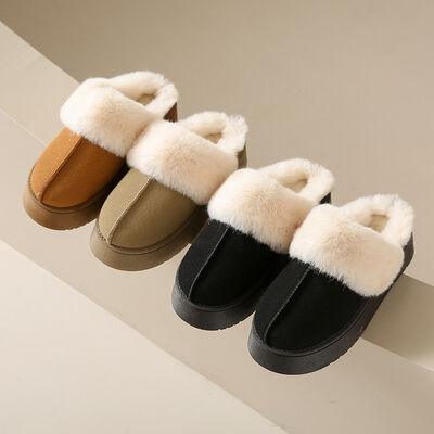 Center-Seam Furry Chunky Platform Slippers - Browngold Fashion