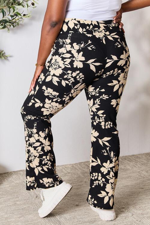 Heimish Full Size High Waist Floral Flare Pants - Browngold Fashion