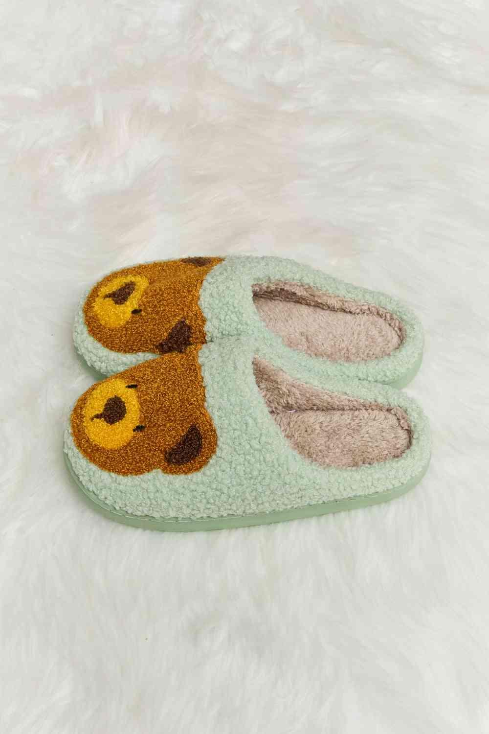 Melody Teddy Bear Print Plush Slide Slippers - Browngold Fashion