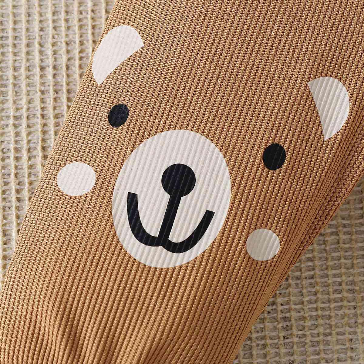 Bear Print Bodysuit and Joggers Set - Browngold Fashion