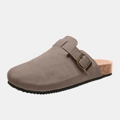 Suede Closed Toe Buckle Slide - Browngold Fashion