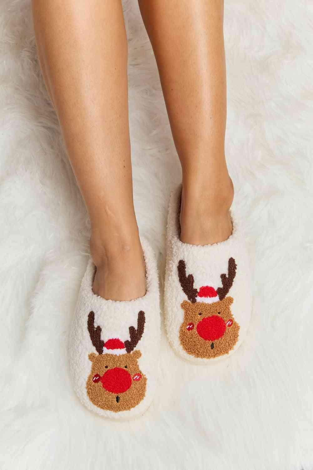 Melody Rudolph Print Plush Slide Slippers - Browngold Fashion