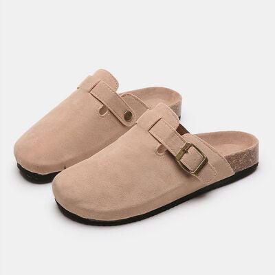 Suede Closed Toe Buckle Slide - Browngold Fashion