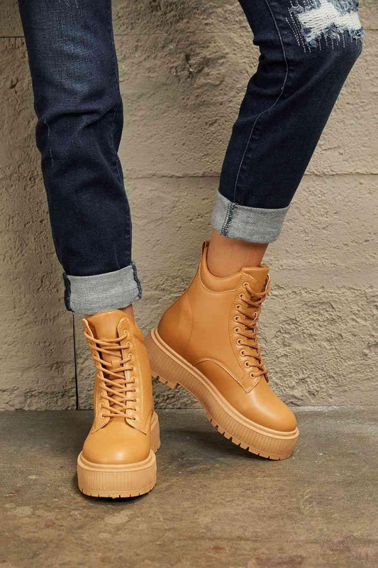 East Lion Corp Platform Combat Boots - Browngold Fashion