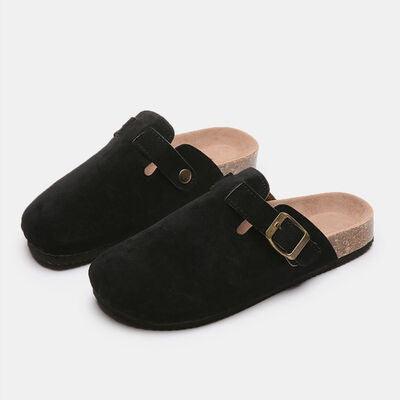 Suede Closed Toe Buckle Slide - Browngold Fashion