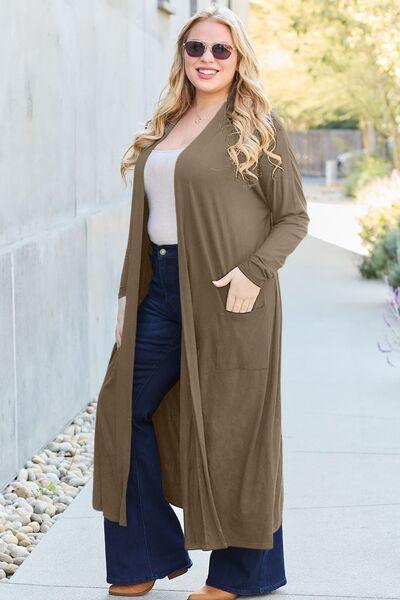 Basic Bae Full Size Open Front Long Sleeve Cover Up - Browngold Fashion