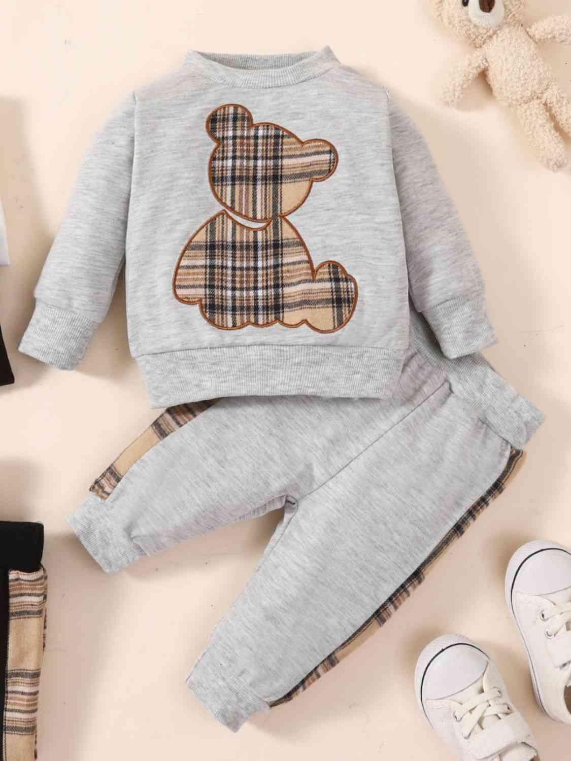 Baby Bear Graphic Sweatshirt and Joggers Set - Browngold Fashion