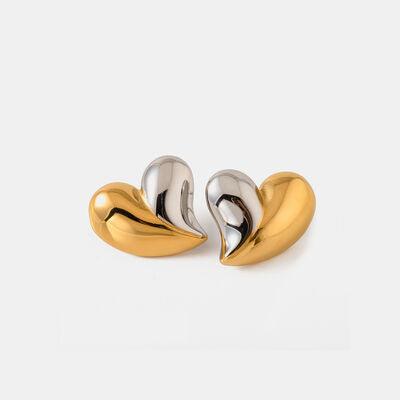 Heart Shape Stainless Steel Stud Earrings - Browngold Fashion