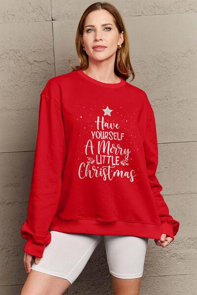 Simply Love Full Size HAVE YOURSELF A MERRY LITTLE CHRISTMAS Round Neck Sweatshirt - Browngold Fashion