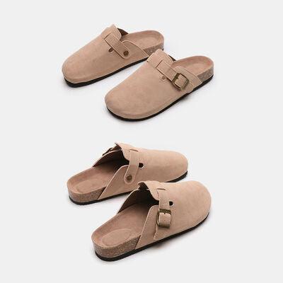 Suede Closed Toe Buckle Slide - Browngold Fashion