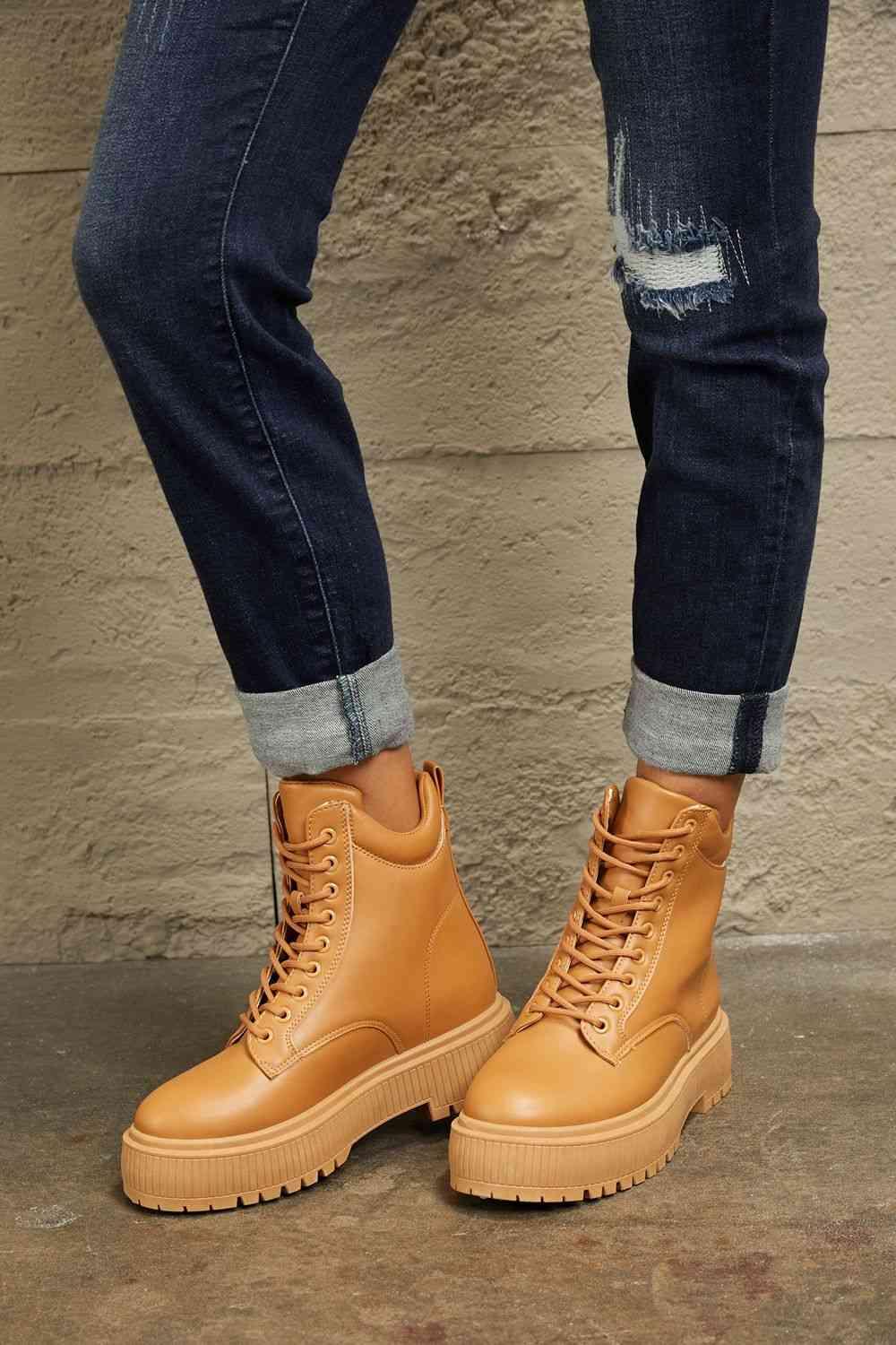 East Lion Corp Platform Combat Boots - Browngold Fashion