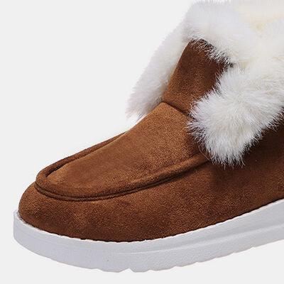 Furry Suede Snow Boots - Browngold Fashion