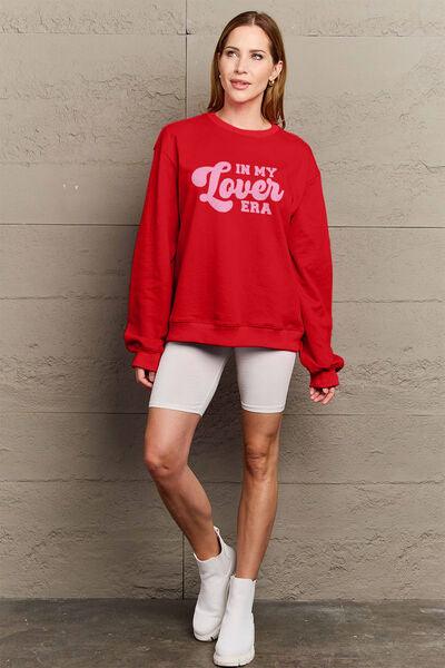 Simply Love Full Size IN MY LOVER ERA Round Neck Sweatshirt - Browngold Fashion