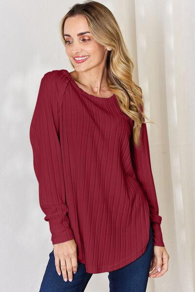 Basic Bae Full Size Ribbed Round Neck Slit T-Shirt - Browngold Fashion