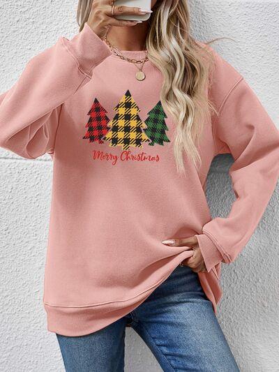 MERRY CHRISTMAS Dropped Shoulder Sweatshirt - Browngold Fashion