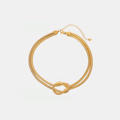 Double Layered Knot Herringbone Choker Necklace - Browngold Fashion