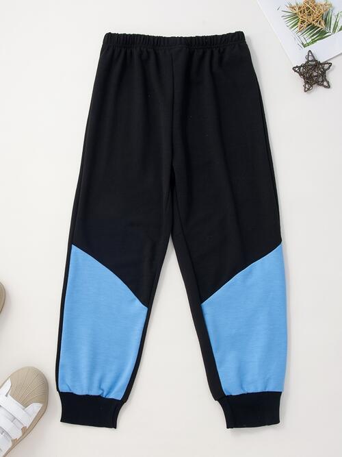 Graphic Hooded Top and Contrast Pants Set - Browngold Fashion