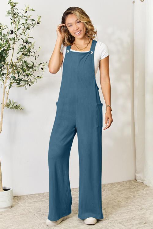 Double Take Full Size Wide Strap Overall with Pockets - Browngold Fashion