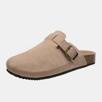 Suede Closed Toe Buckle Slide - Browngold Fashion