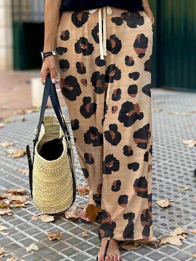 Leopard Wide Leg Pants - Browngold Fashion