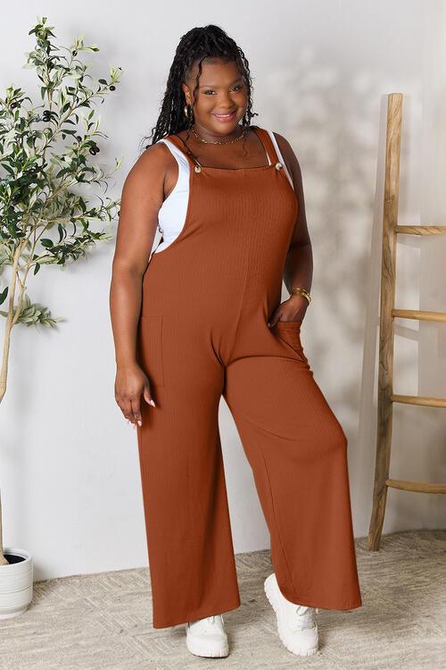 Double Take Full Size Wide Strap Overall with Pockets - Browngold Fashion