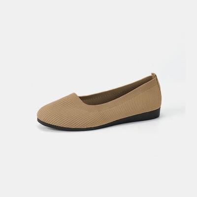 Round Toe Knit Ballet Flats - Browngold Fashion