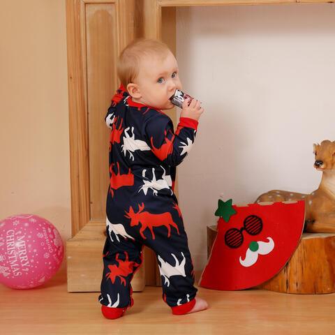 Baby Reindeer Print Round Neck Jumpsuit - Browngold Fashion